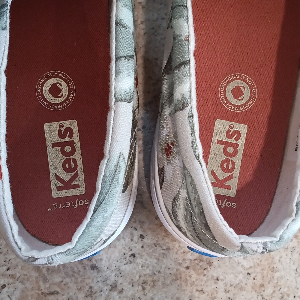 Keds Floral Slip-On Canvas Shoes in White with Green and Red Accents - Picture 2 of 5